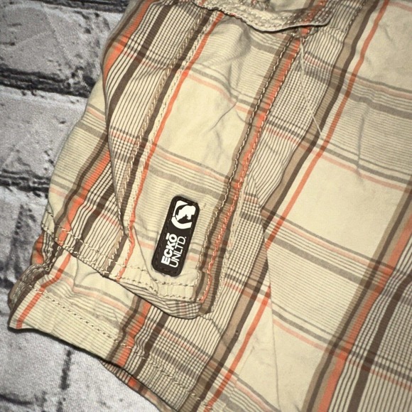Men’s Ecko Unltd Beige Orange Plaid Cargo Shorts Size 38 - Picture 4 of 8